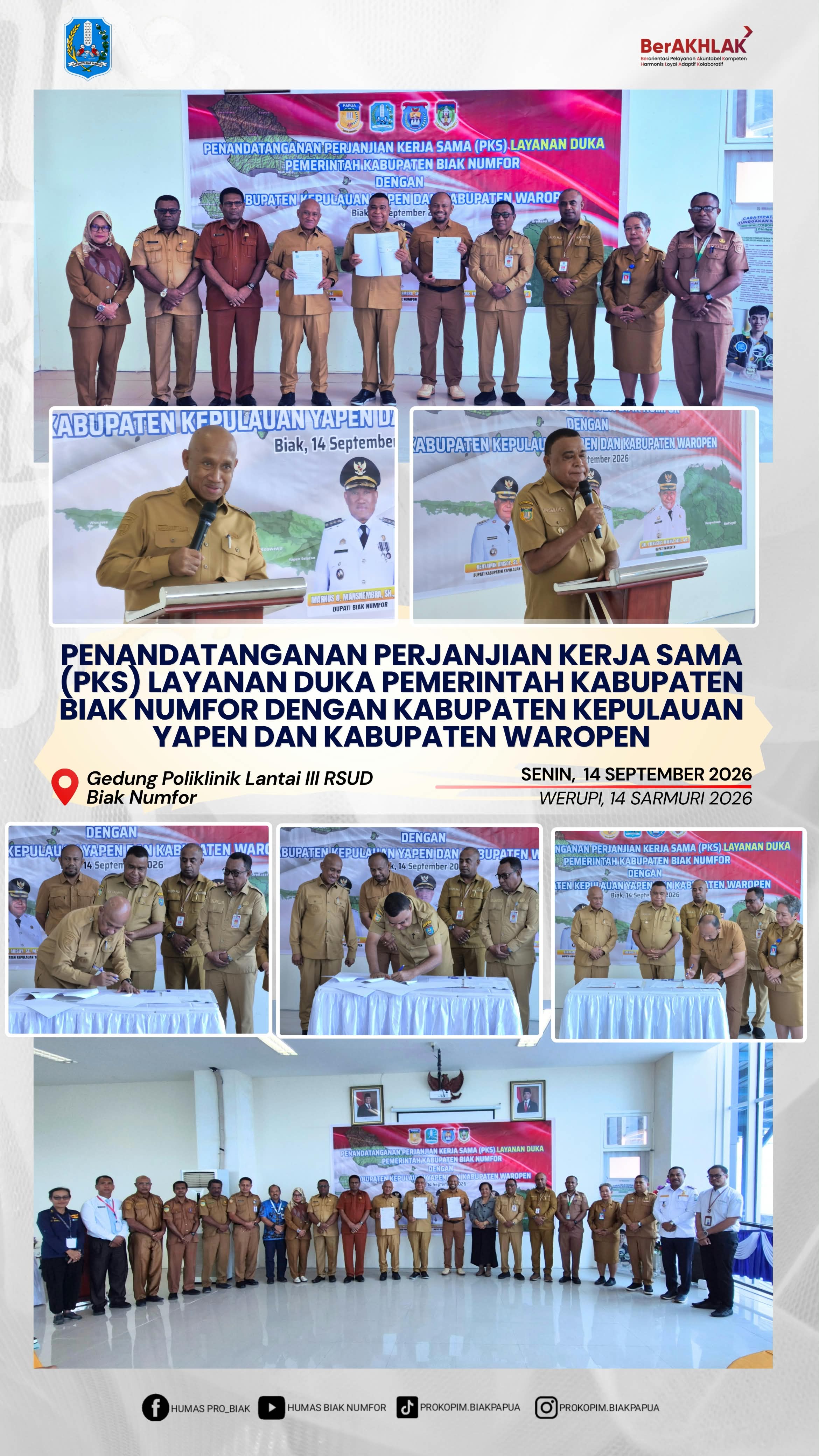 Pemda Biak Numfor, Kepulauan Yapen dan Waropen Teken PKS Layanan Duka